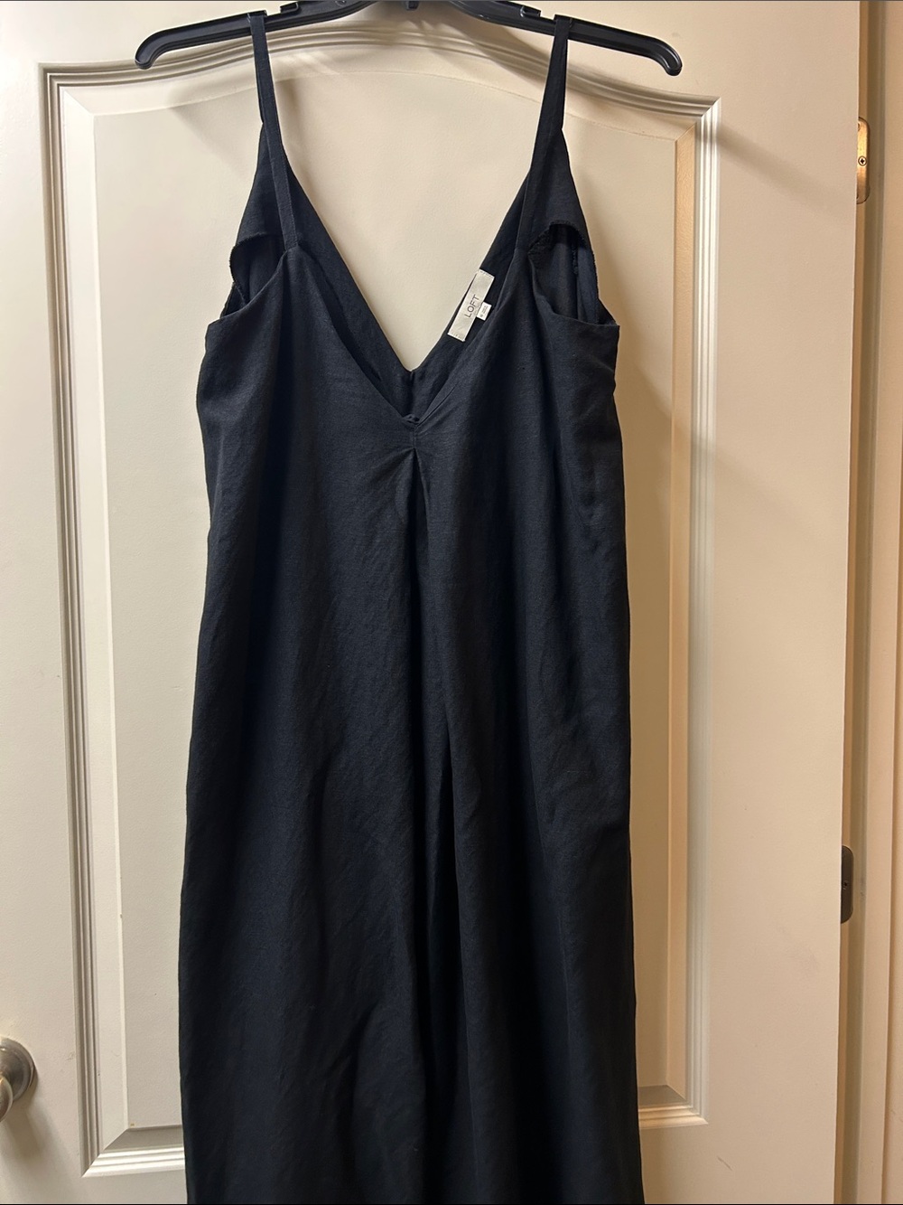 LOFT Black Strapless-Inspired V-Neck Slip Dress with Spaghetti Straps